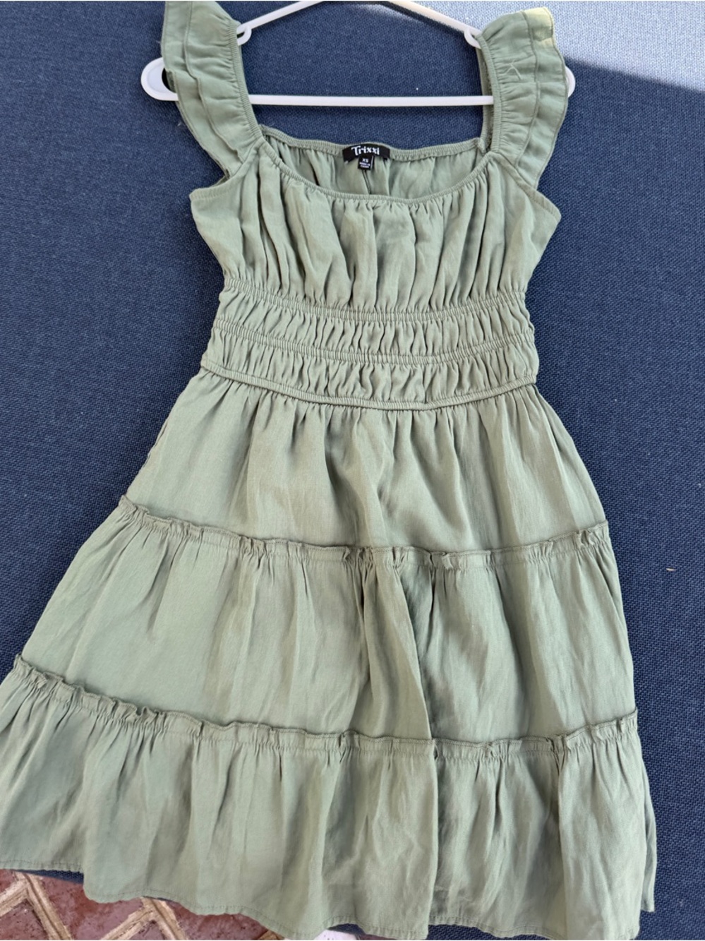 Trixxi Olive Green Ruffled Tiered Mini Dress